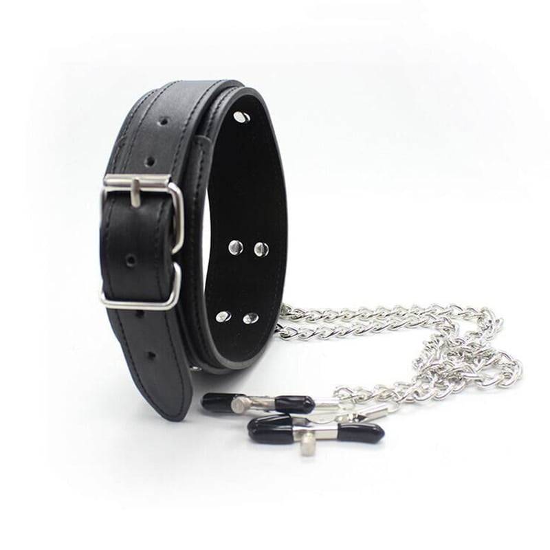BDSM Bondage Erotic Slave Collar Nipple Clamps Leather Necklace Chain Fetishs Adult Game Role Play Product Sex Toys For Couples