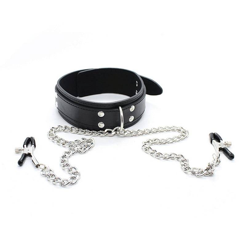 BDSM Bondage Erotic Slave Collar Nipple Clamps Leather Necklace Chain Fetishs Adult Game Role Play Product Sex Toys For Couples