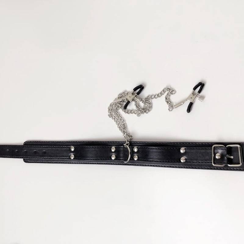 BDSM Bondage Erotic Slave Collar Nipple Clamps Leather Necklace Chain Fetishs Adult Game Role Play Product Sex Toys For Couples